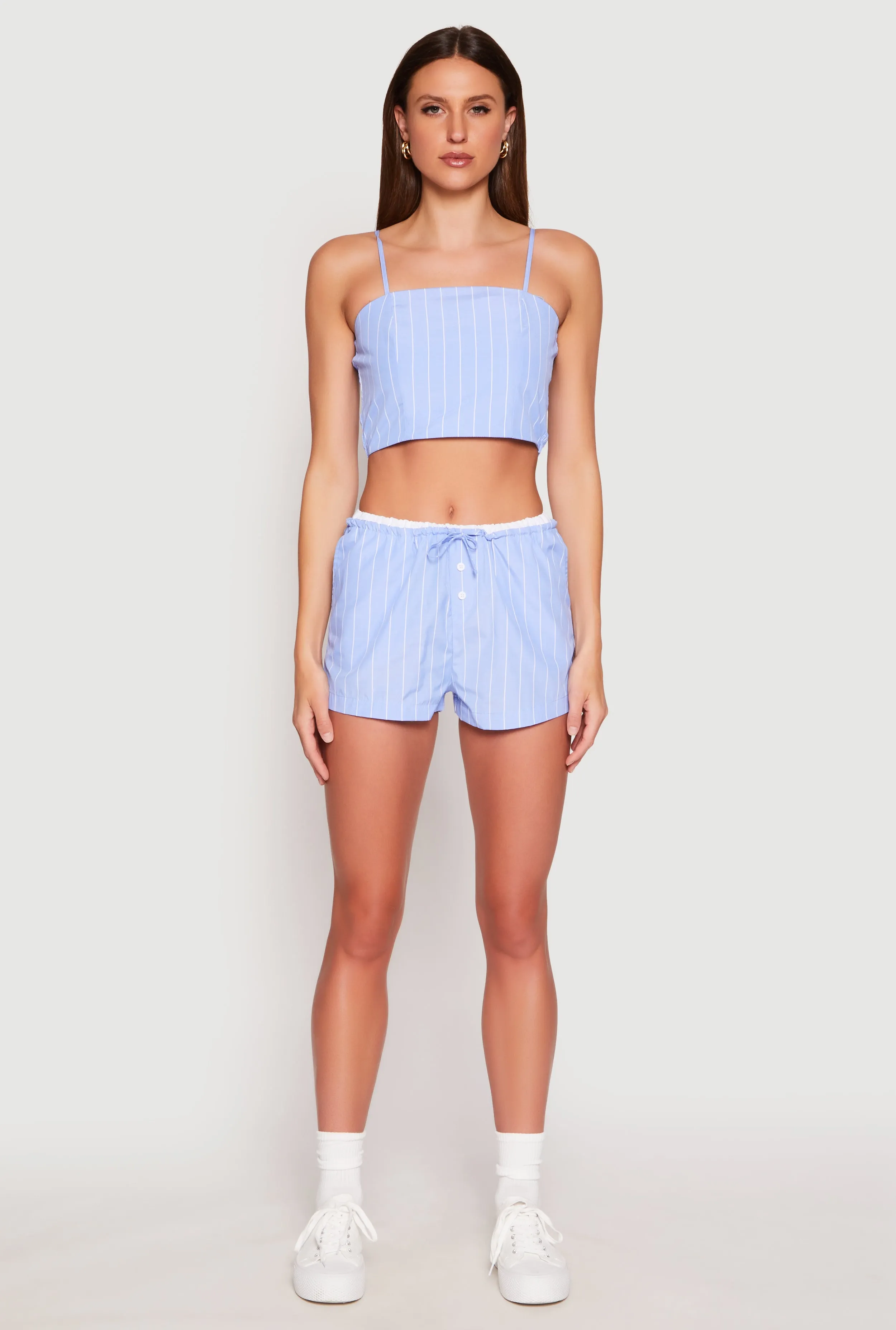 Almost Famous Pinstripe Contrast Waistband Shorts