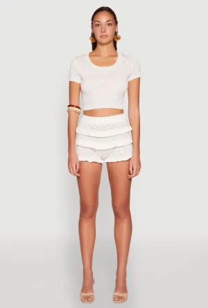 Almost Famous Pointelle Knit Ruffle Shorts