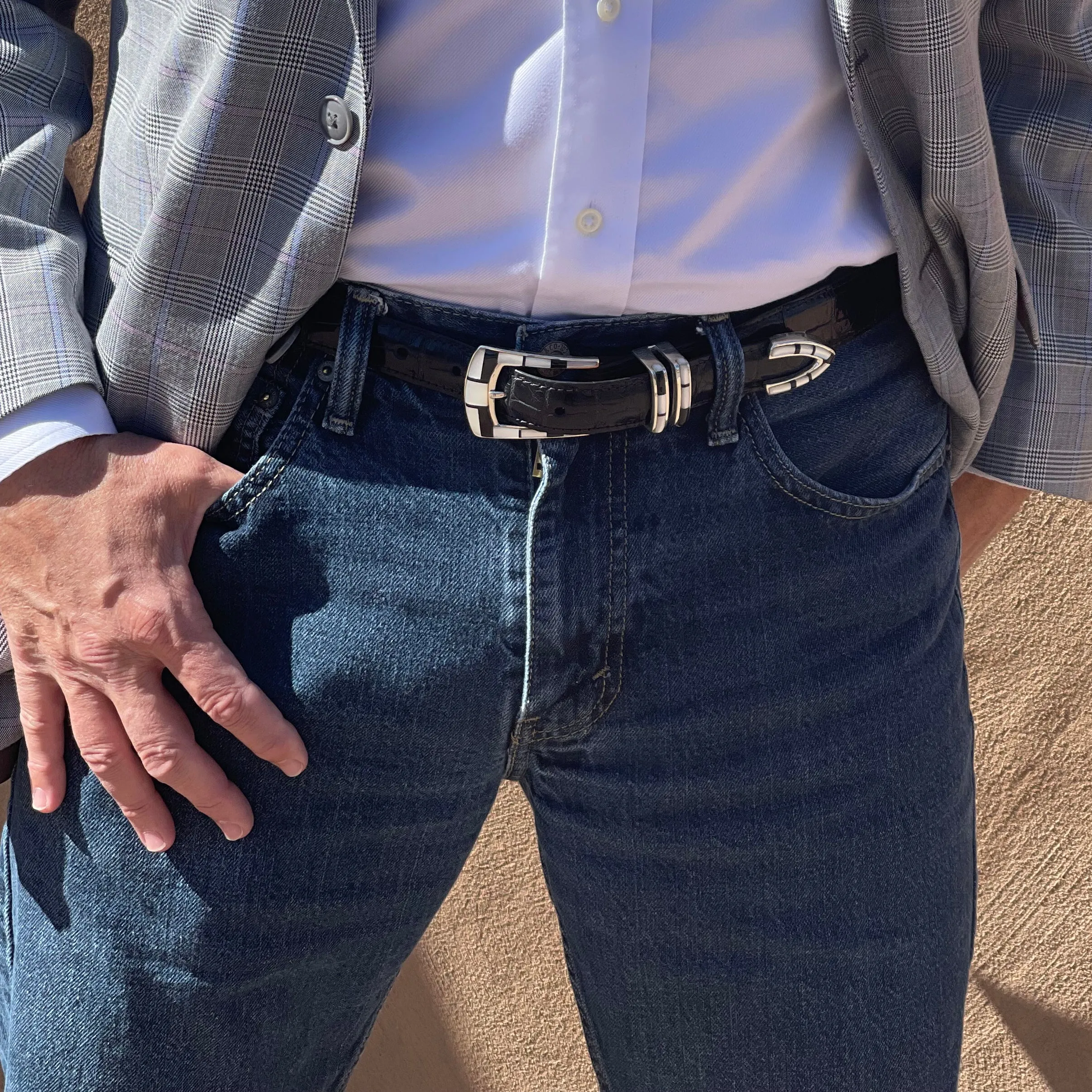 B G Mudd 509 w/ White MOP & Onyx Mosaic Buckle Set 1.0