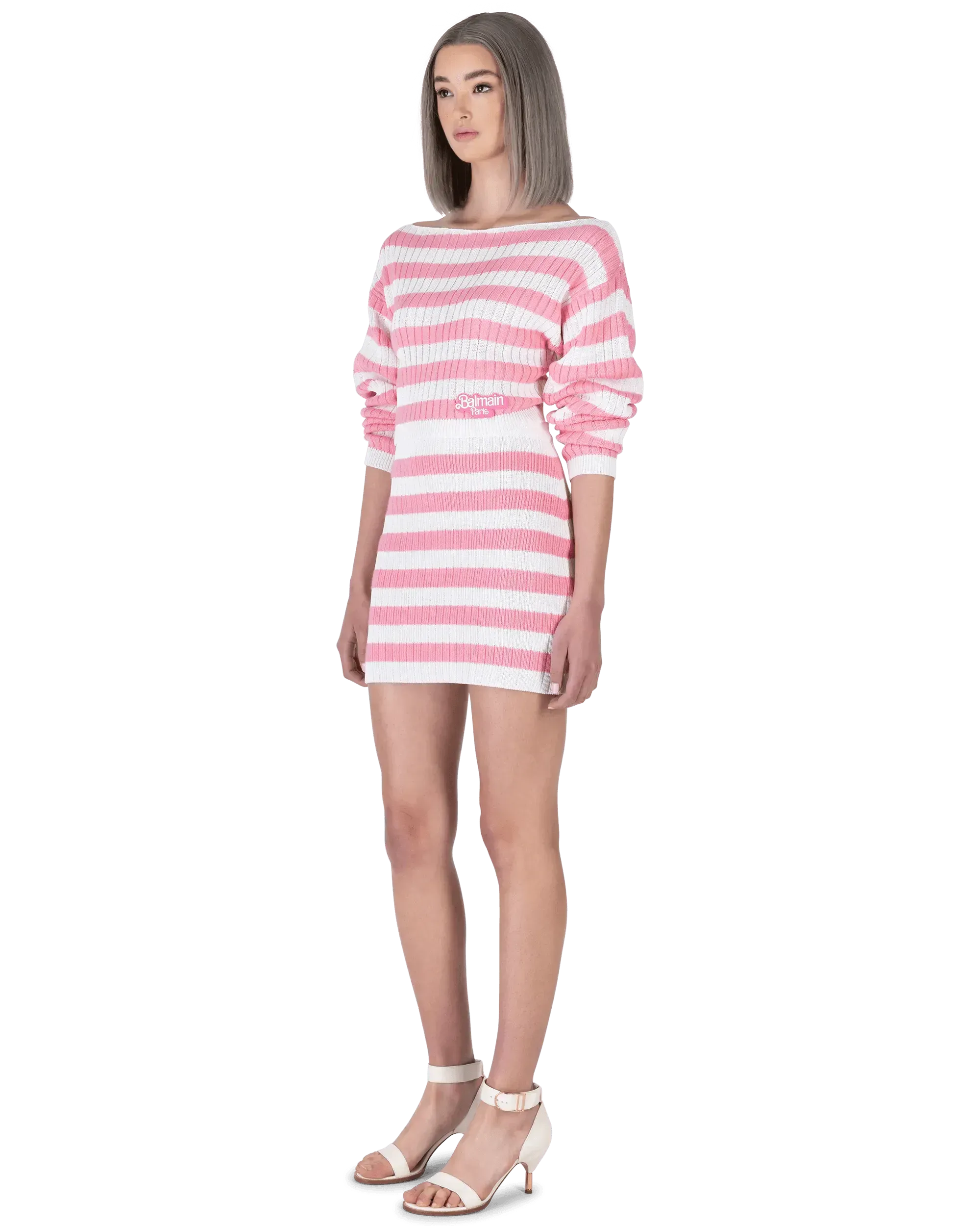 Balmain X Barbie Off Shoulder Knit Crop Top