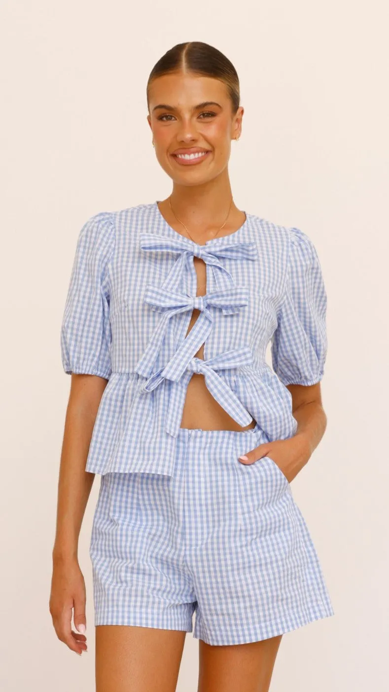 Belle Tie Front Shirt - Blue Check