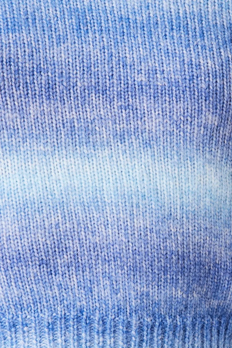 Blue Knit Top Long Sleeve Ombre