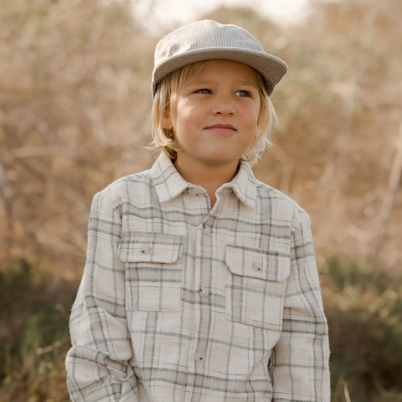 Collared Long Sleeve Shirt - Rustic Plaid - Stone - FINAL SALE