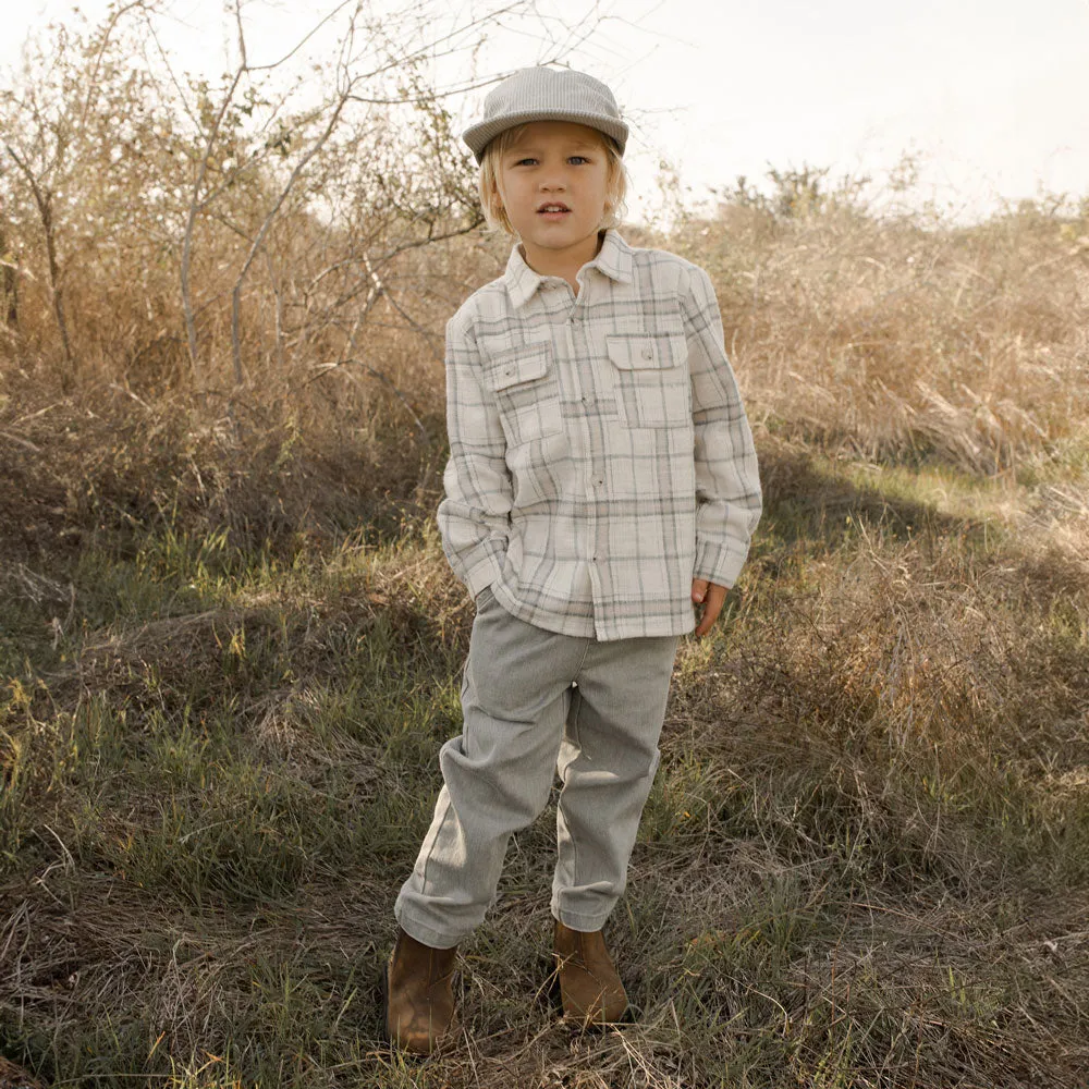 Collared Long Sleeve Shirt - Rustic Plaid - Stone - FINAL SALE
