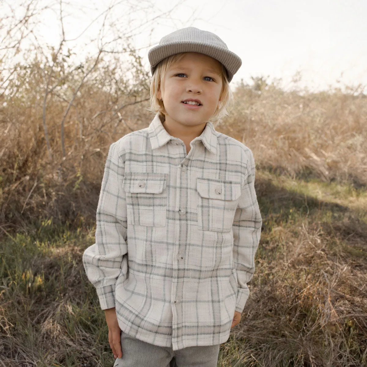 Collared Long Sleeve Shirt - Rustic Plaid - Stone - FINAL SALE
