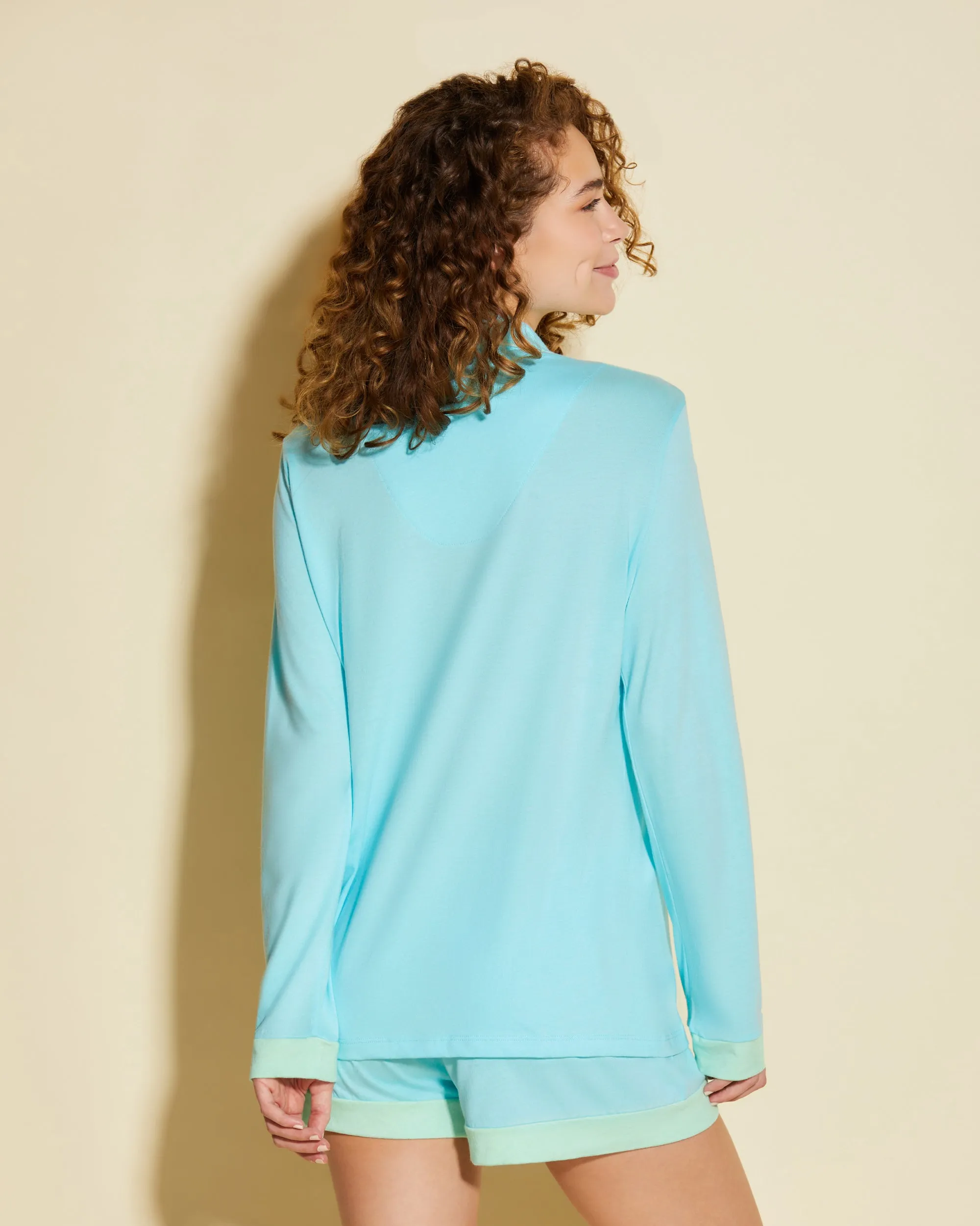 Conjunto De Pijama Con Camisa De Manga Larga Y Pantalones Cortos