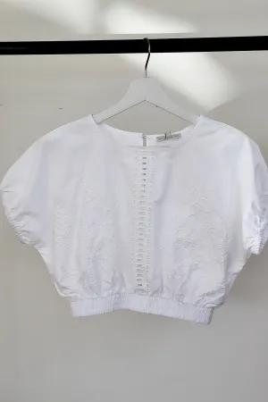 EYELET BALLOON CROP TOP