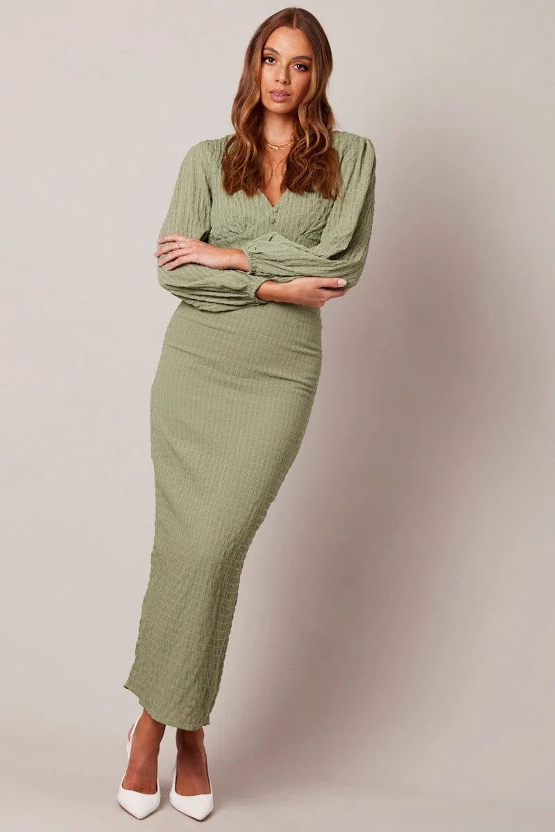 Green Crop Top Long Sleeve Textured