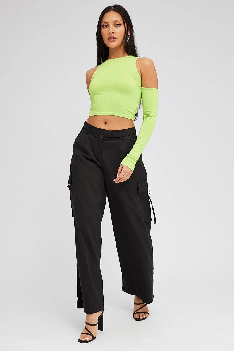 Green Top Long Sleeve Mock Neck Cold Shoulder Jersey