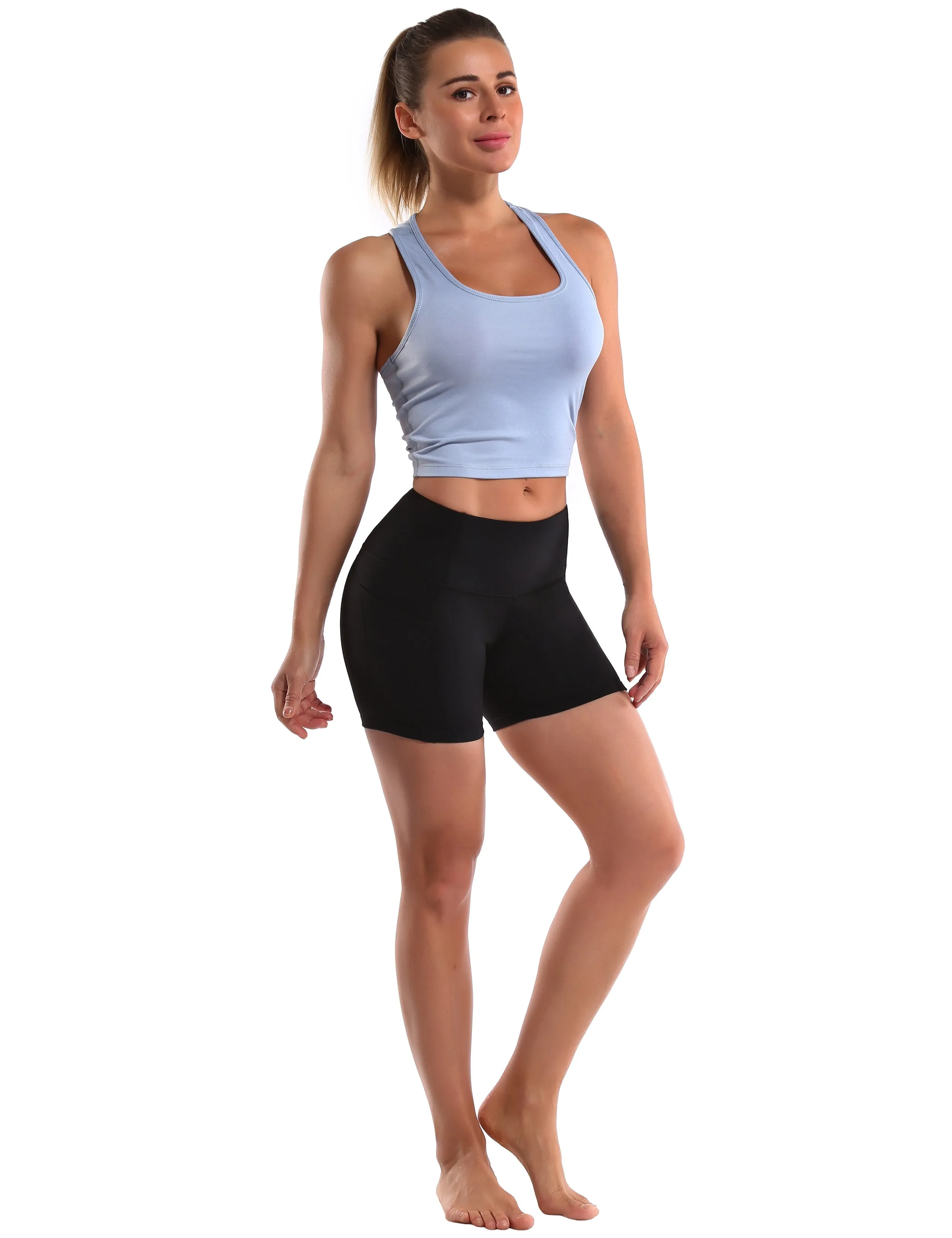 High Waist Side Pockets Plus Size Shorts black_Plus Size