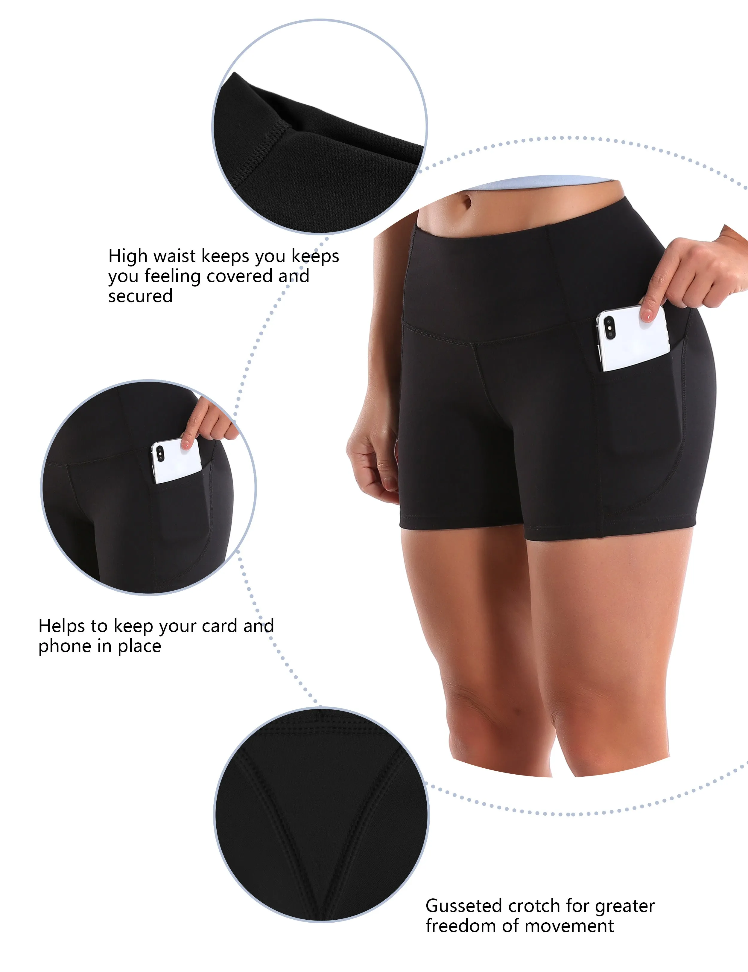 High Waist Side Pockets Plus Size Shorts black_Plus Size