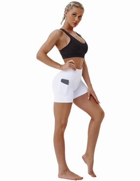 High Waist Side Pockets Plus Size Shorts white_Plus Size