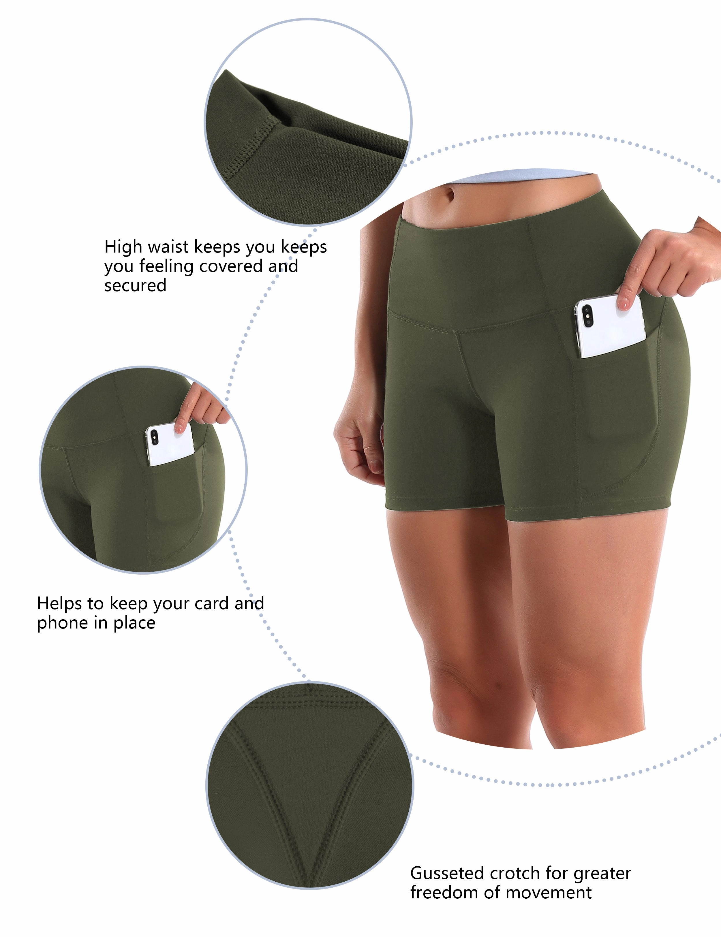 High Waist Side Pockets Tall Size Shorts green_Tall Size