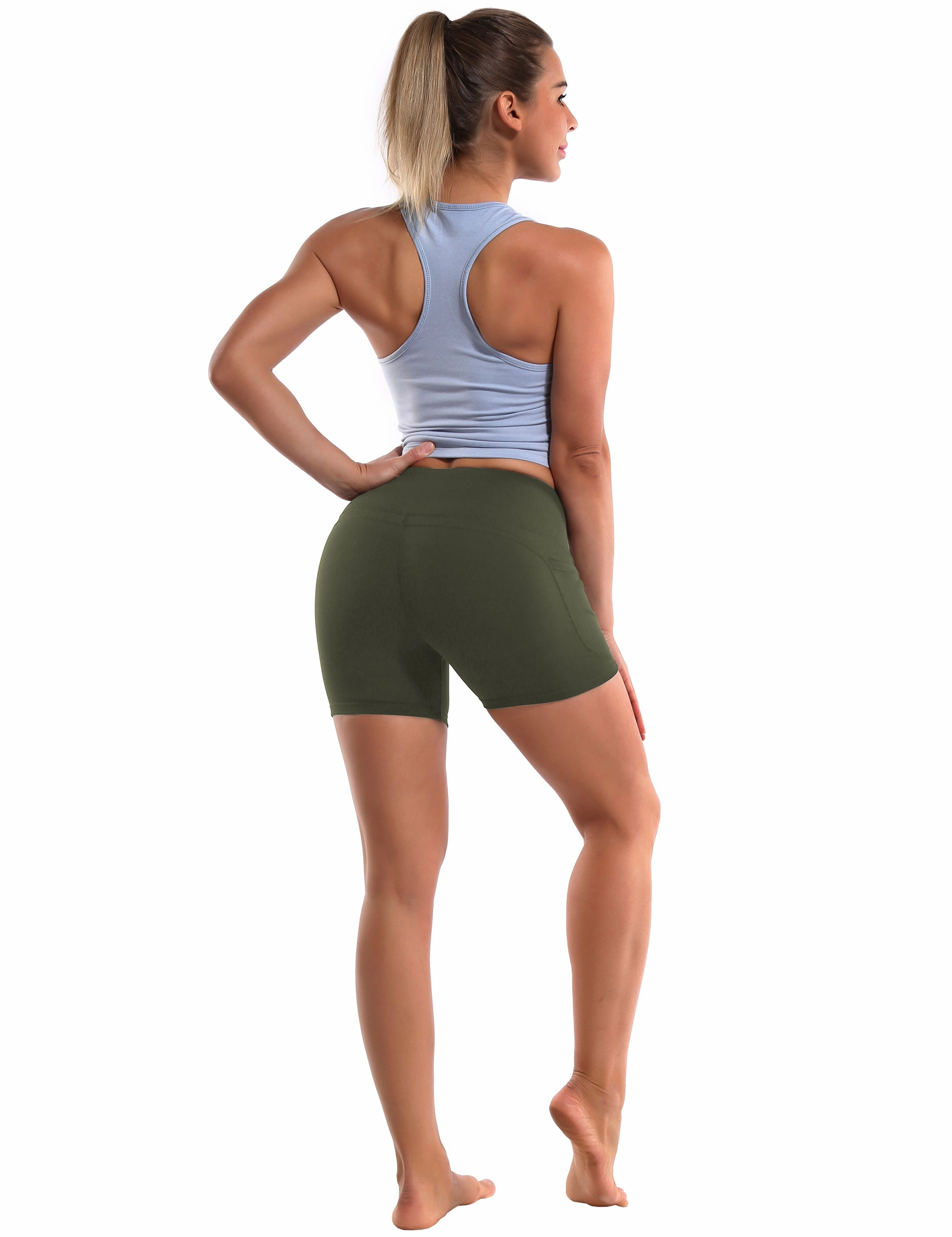 High Waist Side Pockets Tall Size Shorts green_Tall Size