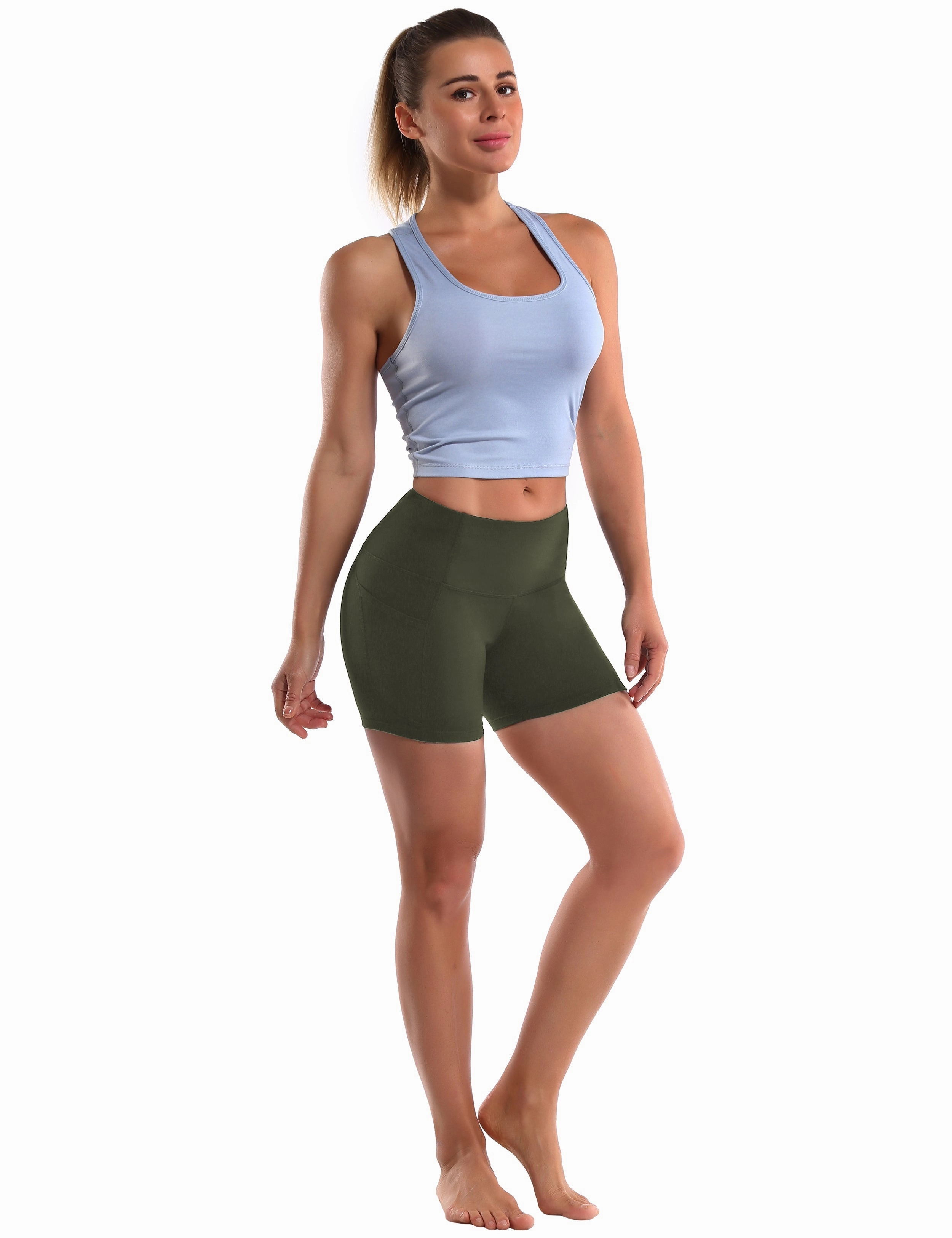 High Waist Side Pockets Tall Size Shorts green_Tall Size