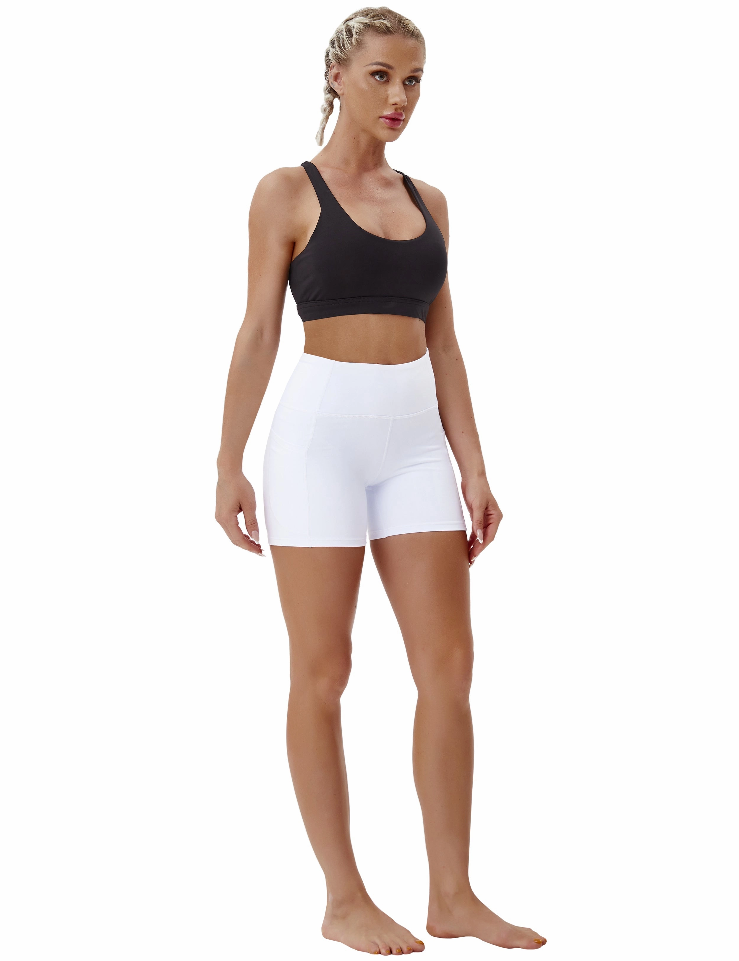 High Waist Side Pockets Tall Size Shorts white_Tall Size