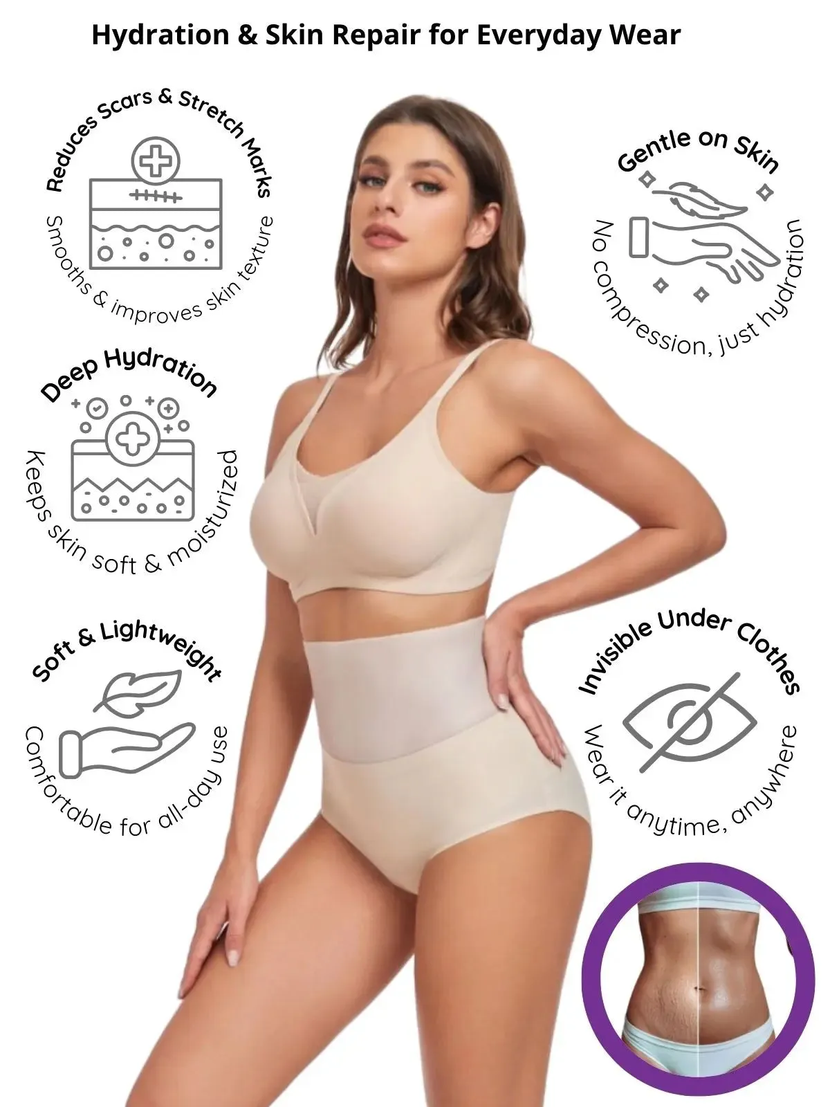 HydraWrap Bionic Gel Waist Cincher – Skin-Adhering Hydrating Wrap for Stretch Marks and Scar Reduction