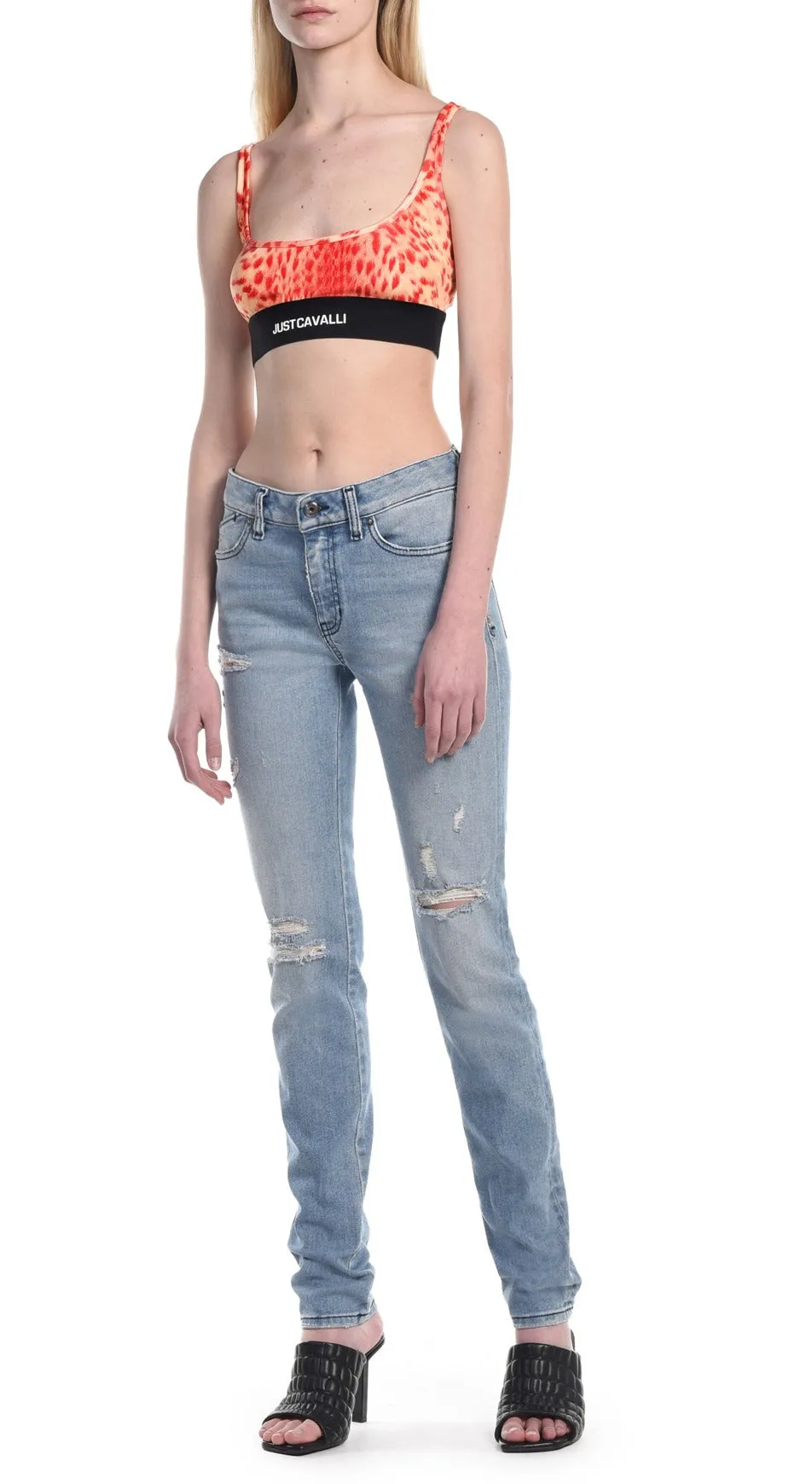 Just Cavalli Animal Print Logo Band Crop Top