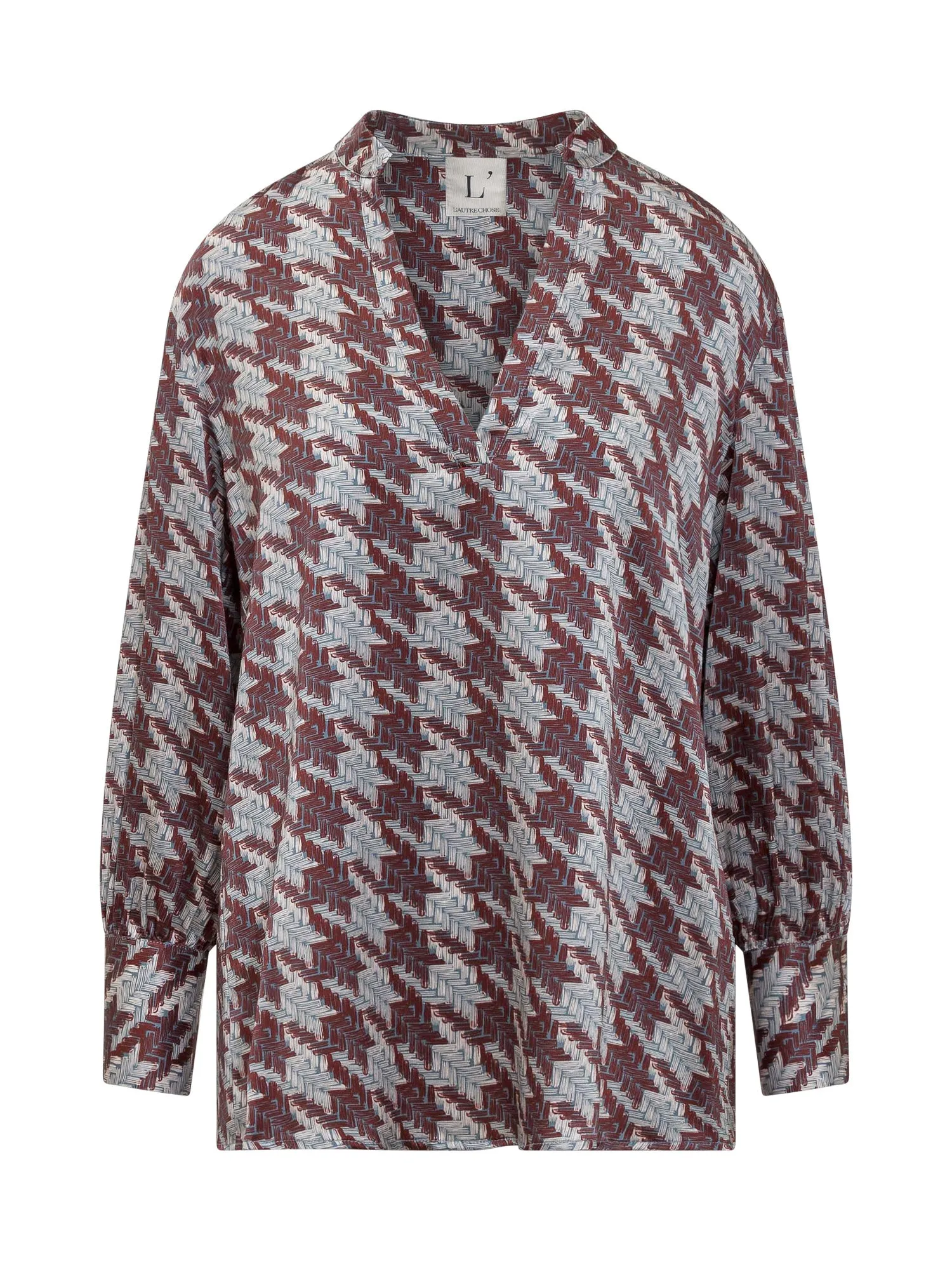 L'Autre Chose Houndstooth-Printed V-Neck Shirt