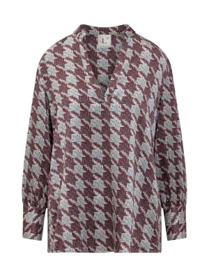 L'Autre Chose Houndstooth-Printed V-Neck Shirt