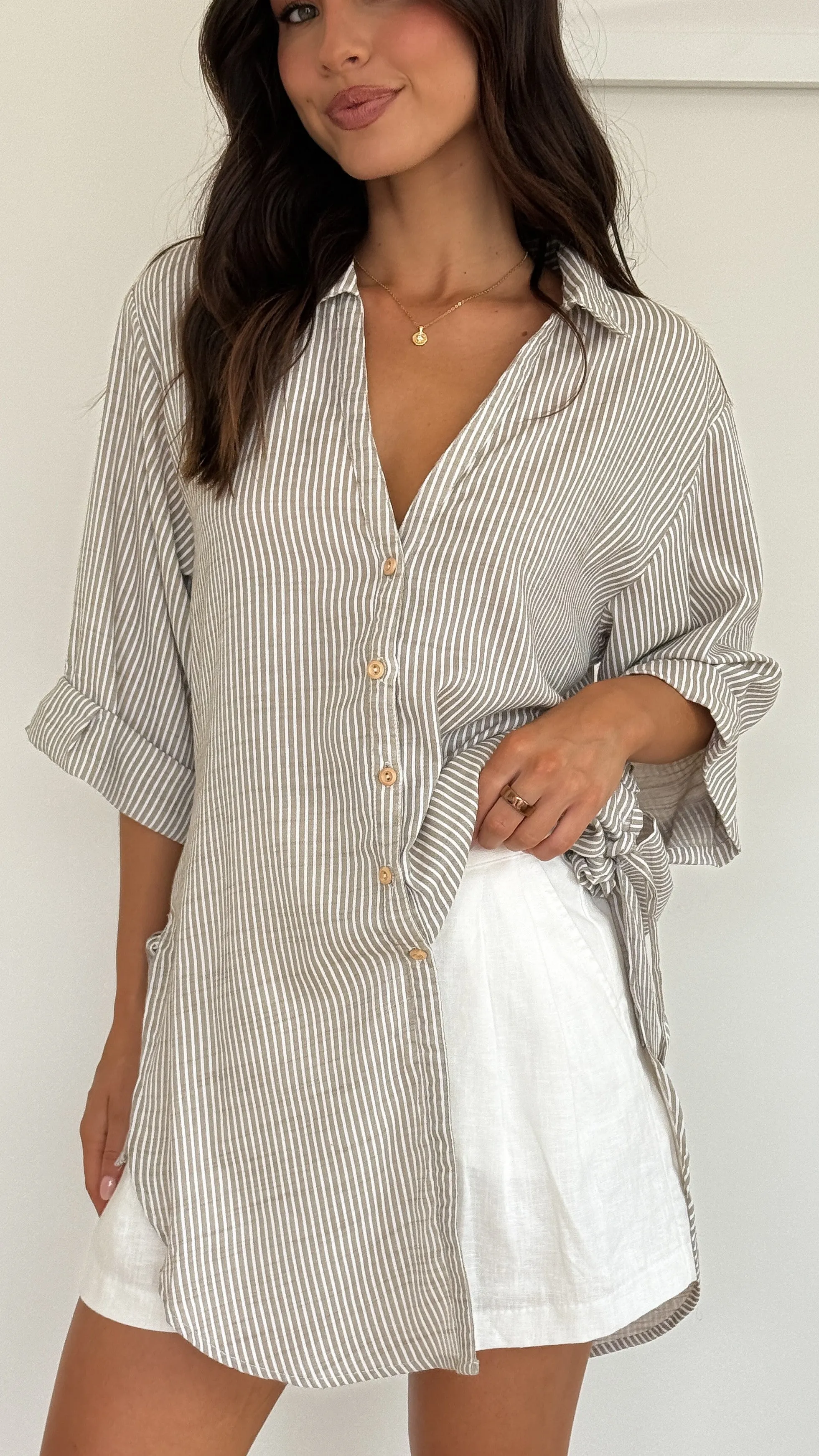 Lucia Shirt - Beige/White Stripe