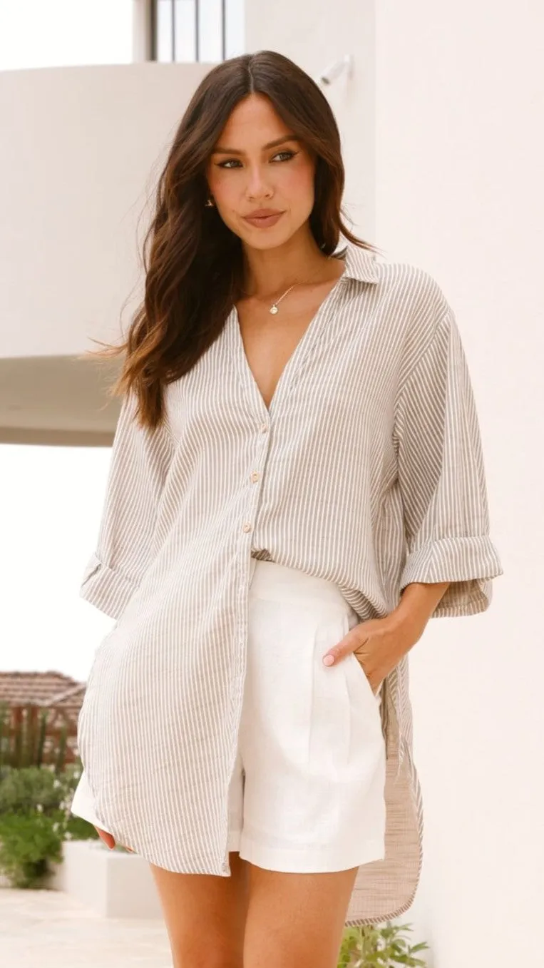 Lucia Shirt - Beige/White Stripe