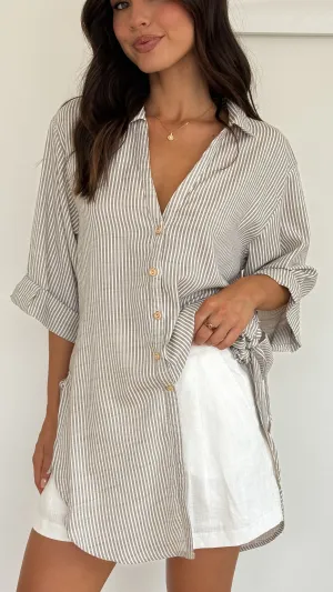 Lucia Shirt - Beige/White Stripe