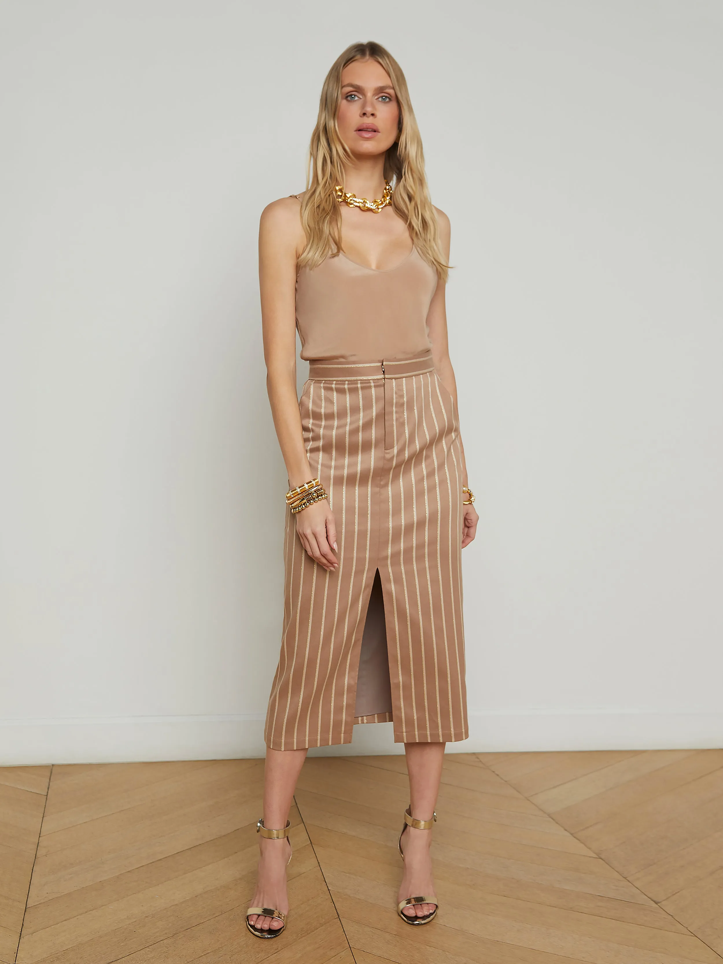 Madonna Pinstriped Midi Skirt