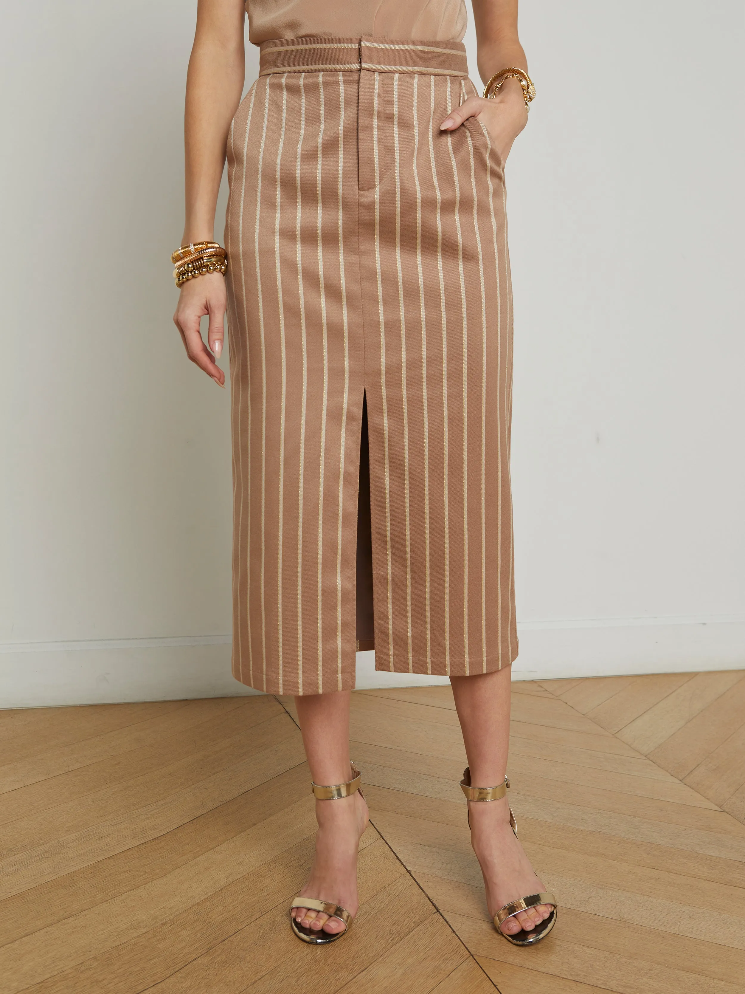 Madonna Pinstriped Midi Skirt