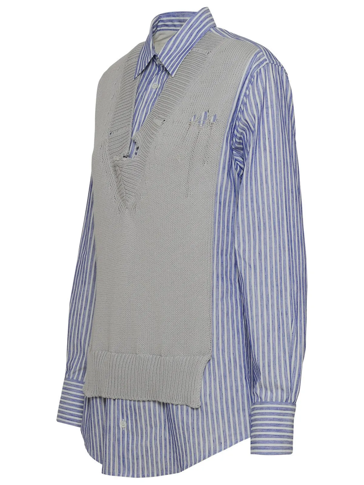 Maison Margiela V-Neck Destroyed Effect Spliced Shirt