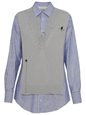 Maison Margiela V-Neck Destroyed Effect Spliced Shirt