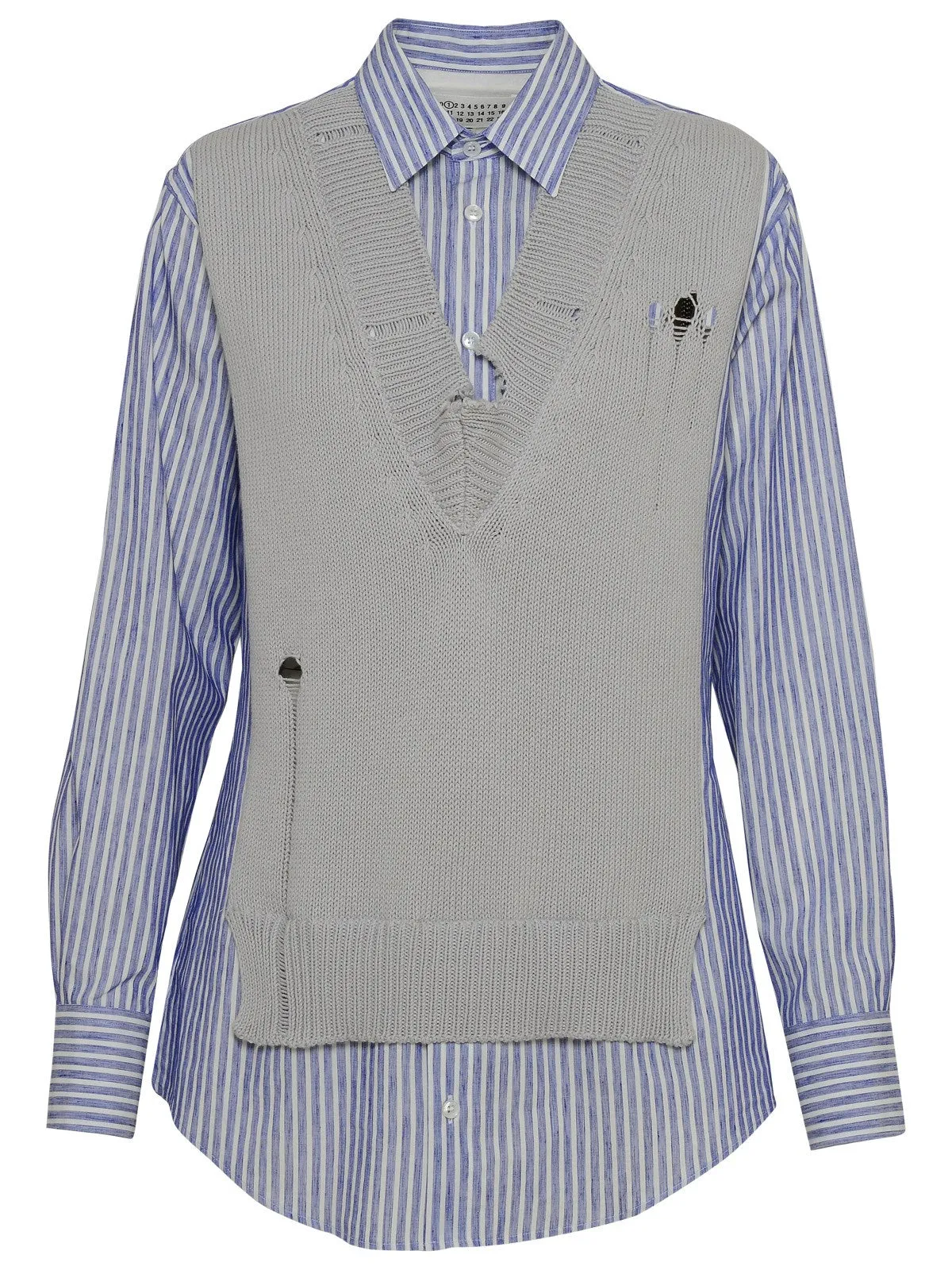 Maison Margiela V-Neck Destroyed Effect Spliced Shirt