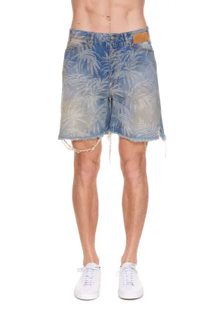 Palm Angels Logo Patch Distressed Mid-Rise Shorts