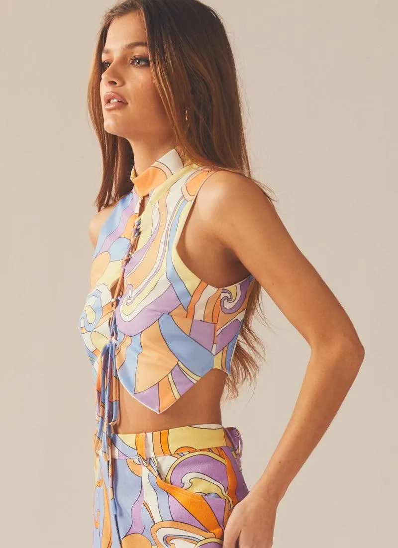 Paradising Mesh Top - Retro Swirl