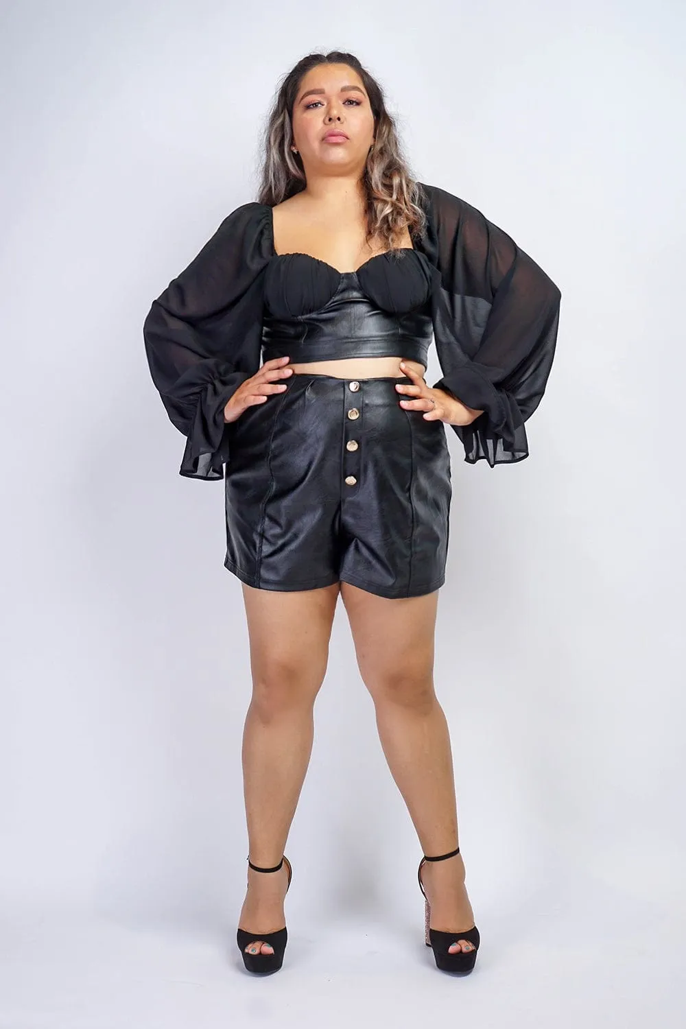 Plus Faux Leather Gold Button Shorts