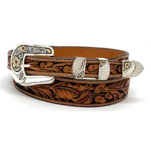 Richard Stump Feather Engraved w/ Gold & Rubies Buckle Set 1.0