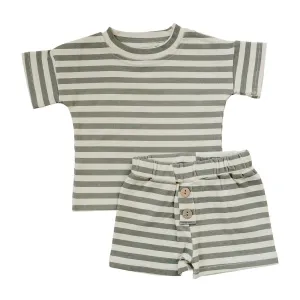 Sage Stripe Button Short Set