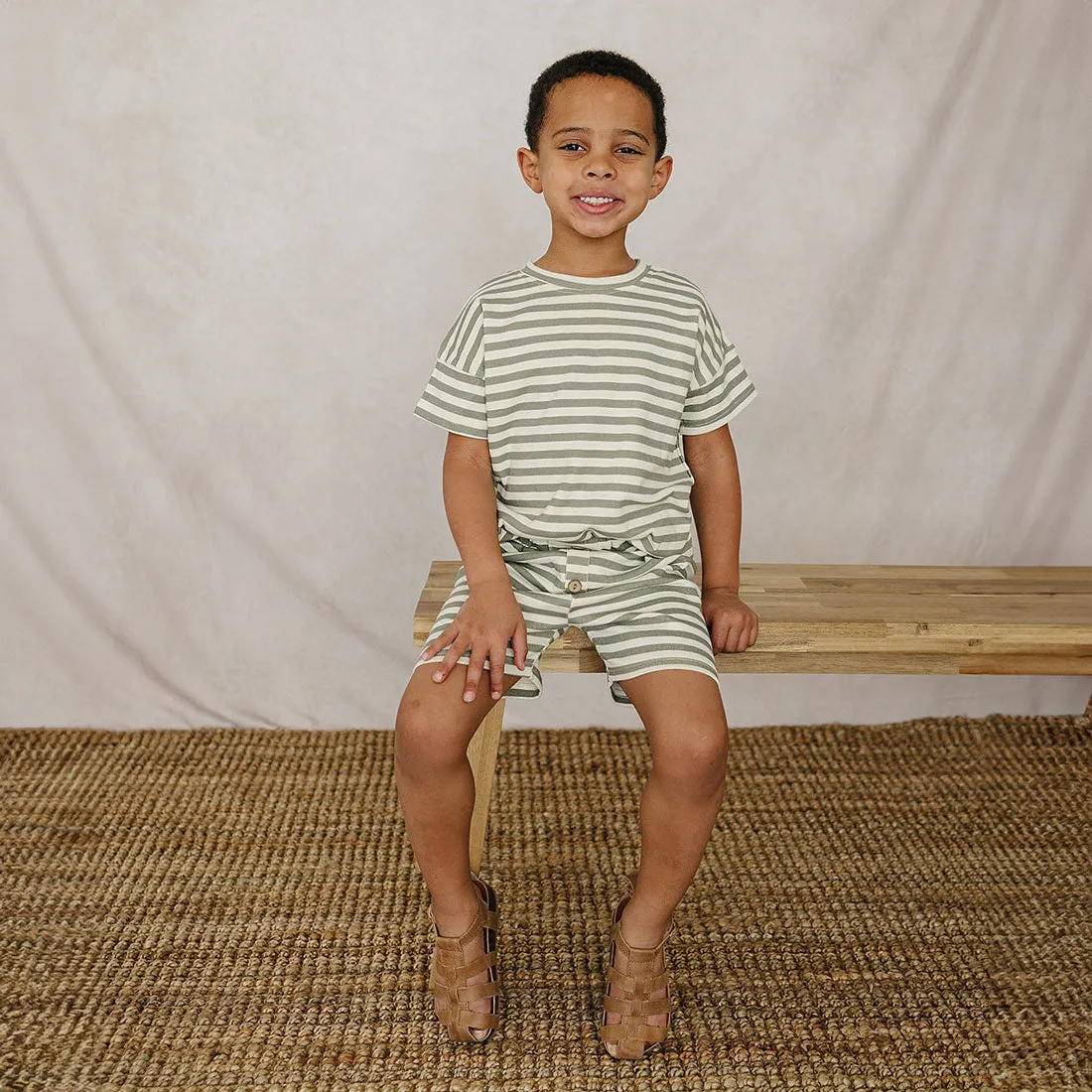 Sage Stripe Button Short Set