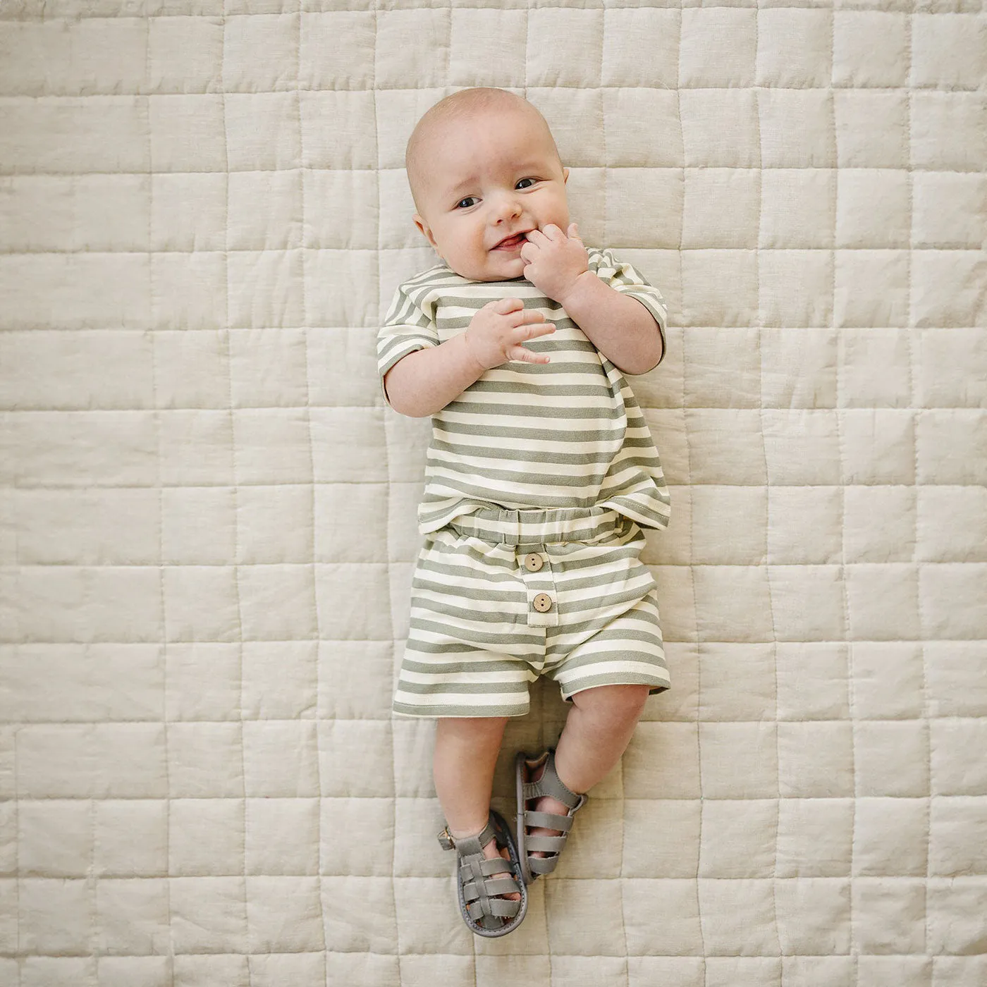 Sage Stripe Button Short Set