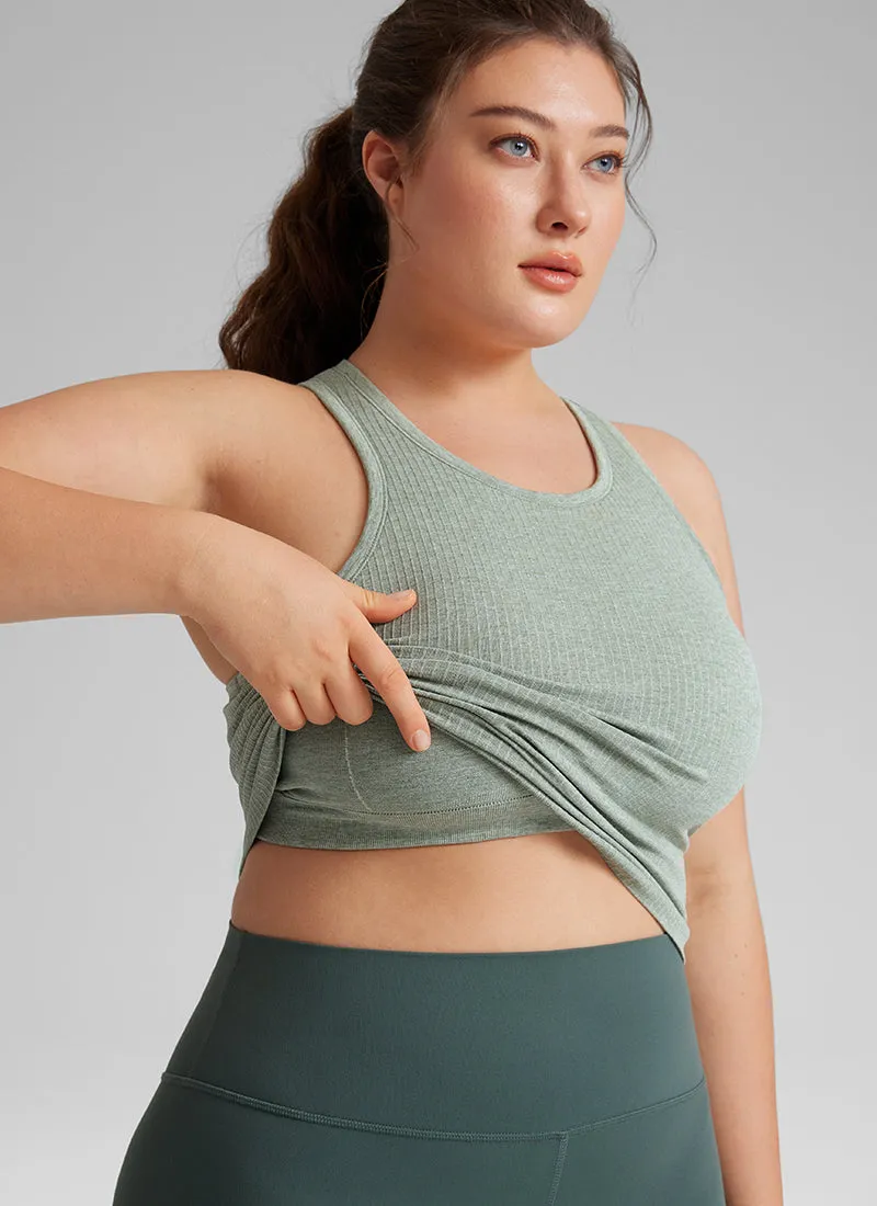 Seamless Ribbed Longline High Neck Crop Tank Racerback