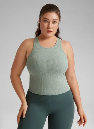 Seamless Ribbed Longline High Neck Crop Tank Racerback