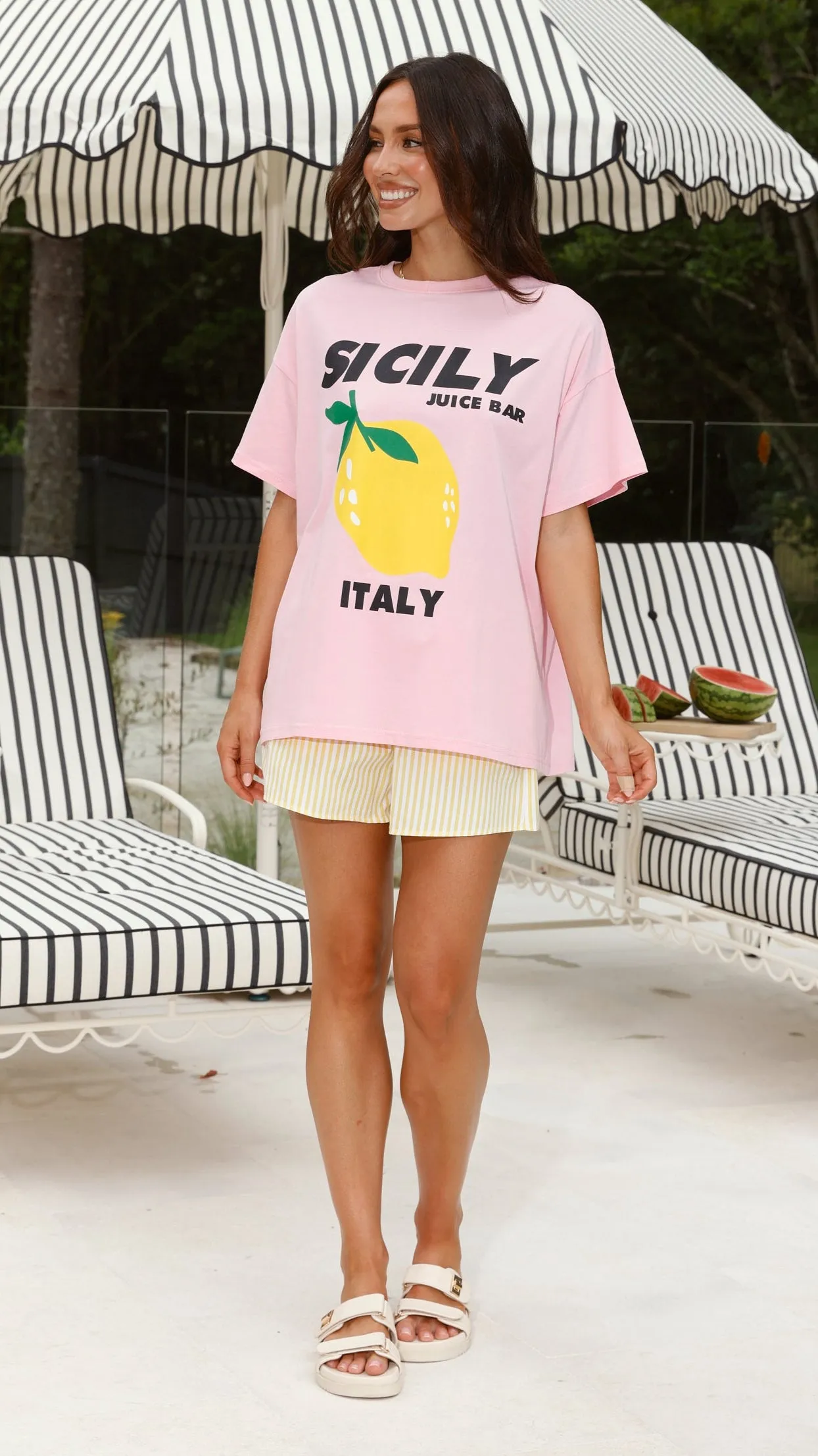 Sicily Juice Bar Top and Shorts Set - Pink/Yellow