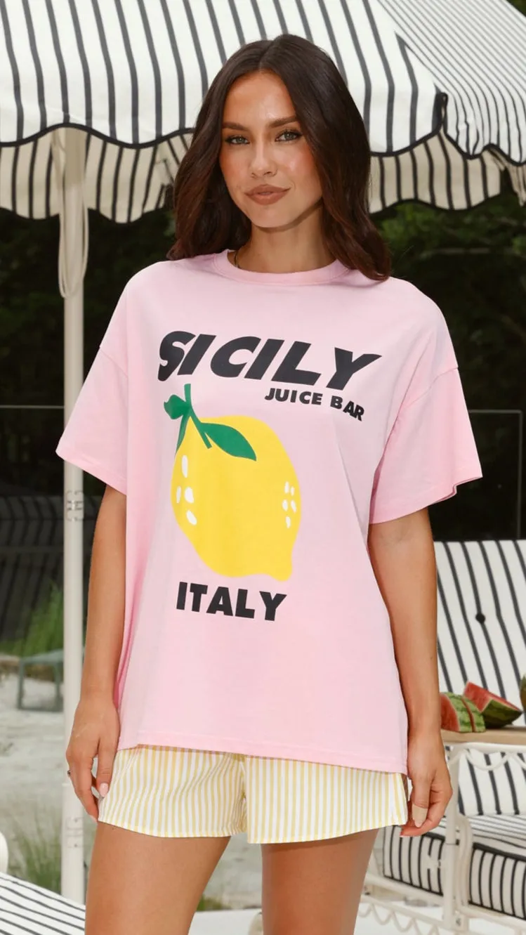Sicily Juice Bar Top and Shorts Set - Pink/Yellow