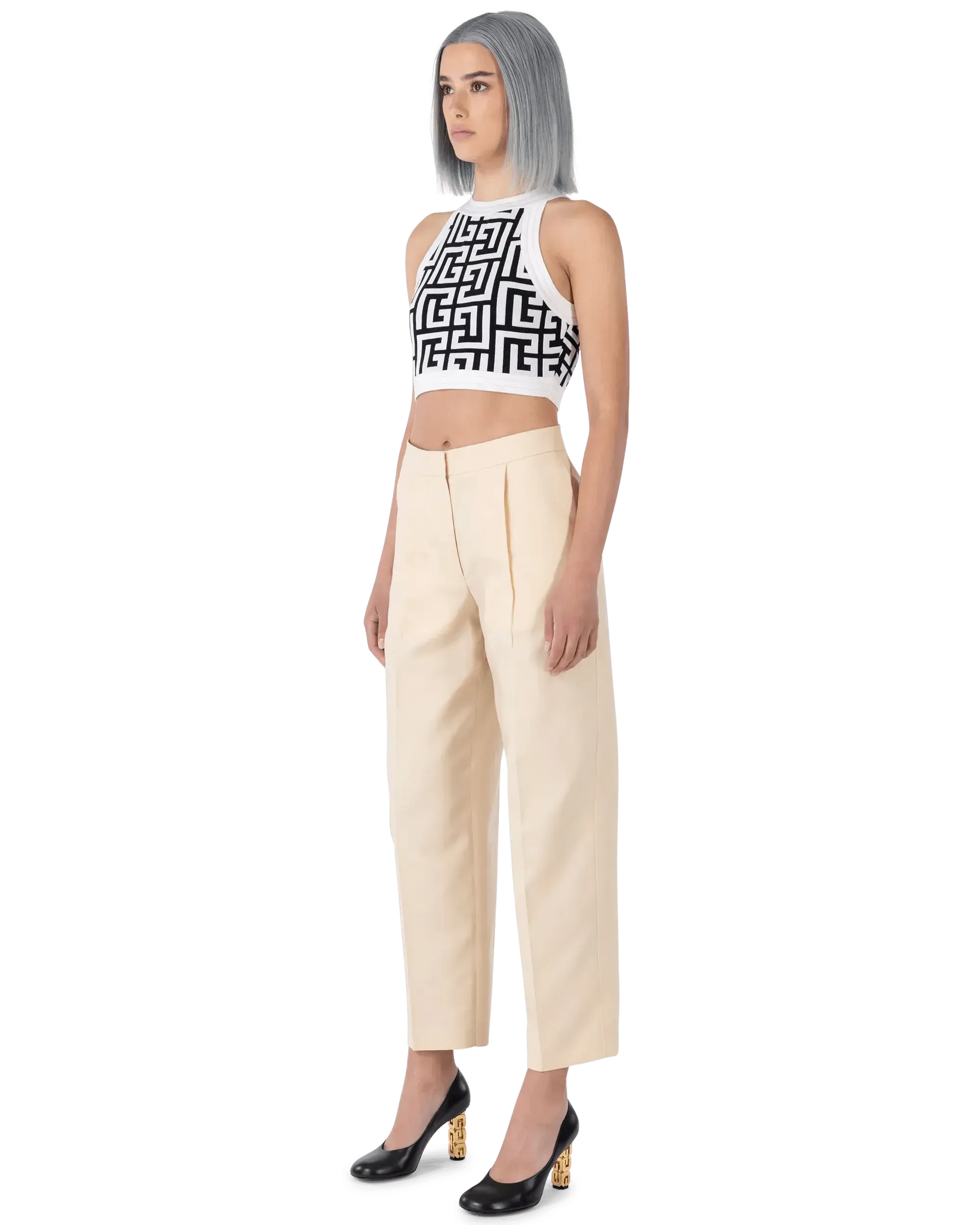 Sleeveless Maxi Monogram Cropped Knit Top