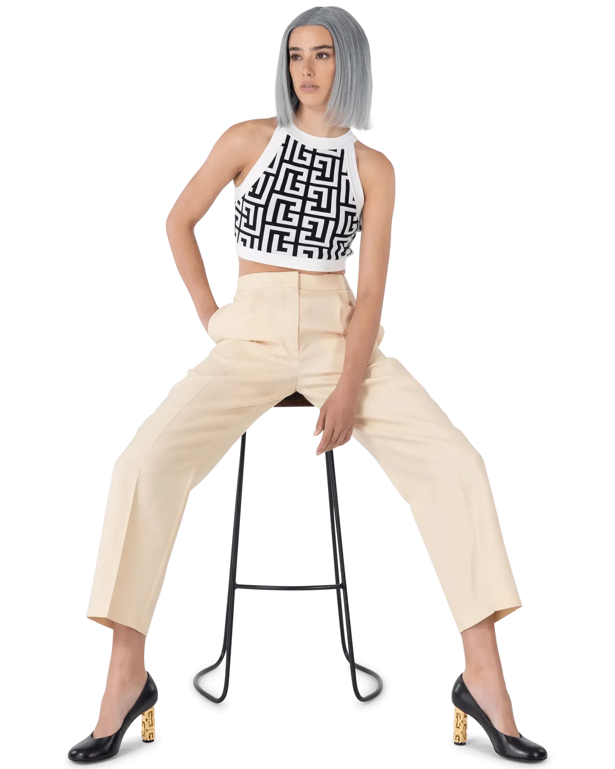 Sleeveless Maxi Monogram Cropped Knit Top