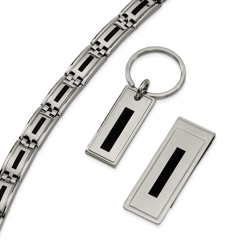 Stainless Steel Enameled Bracelet, Money Clip and Key Ring Set