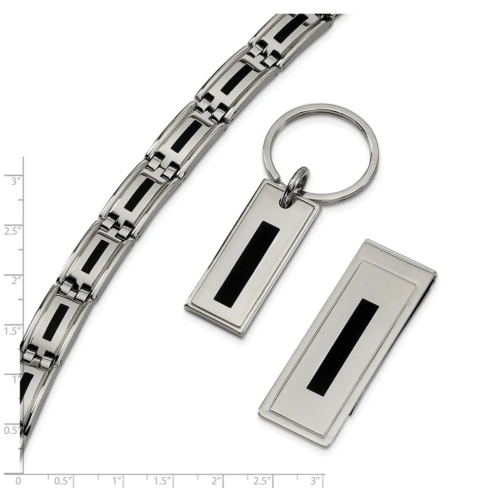 Stainless Steel Enameled Bracelet, Money Clip and Key Ring Set
