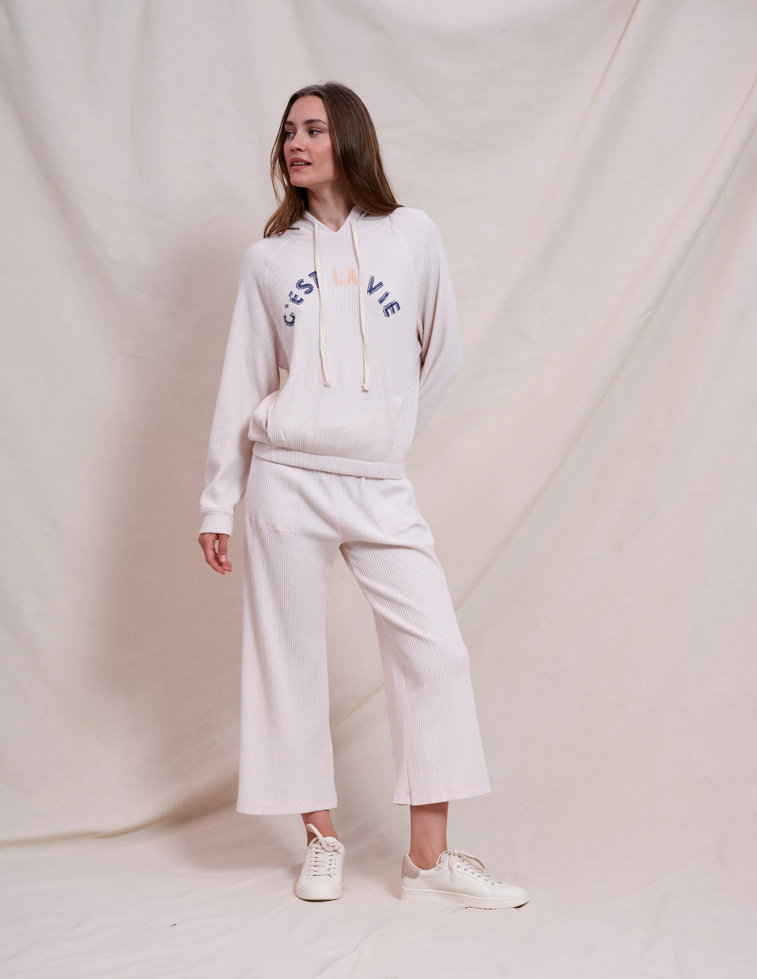 Sundry Contrast Stitch Hoodie & Stitch Pant Set in Oyster