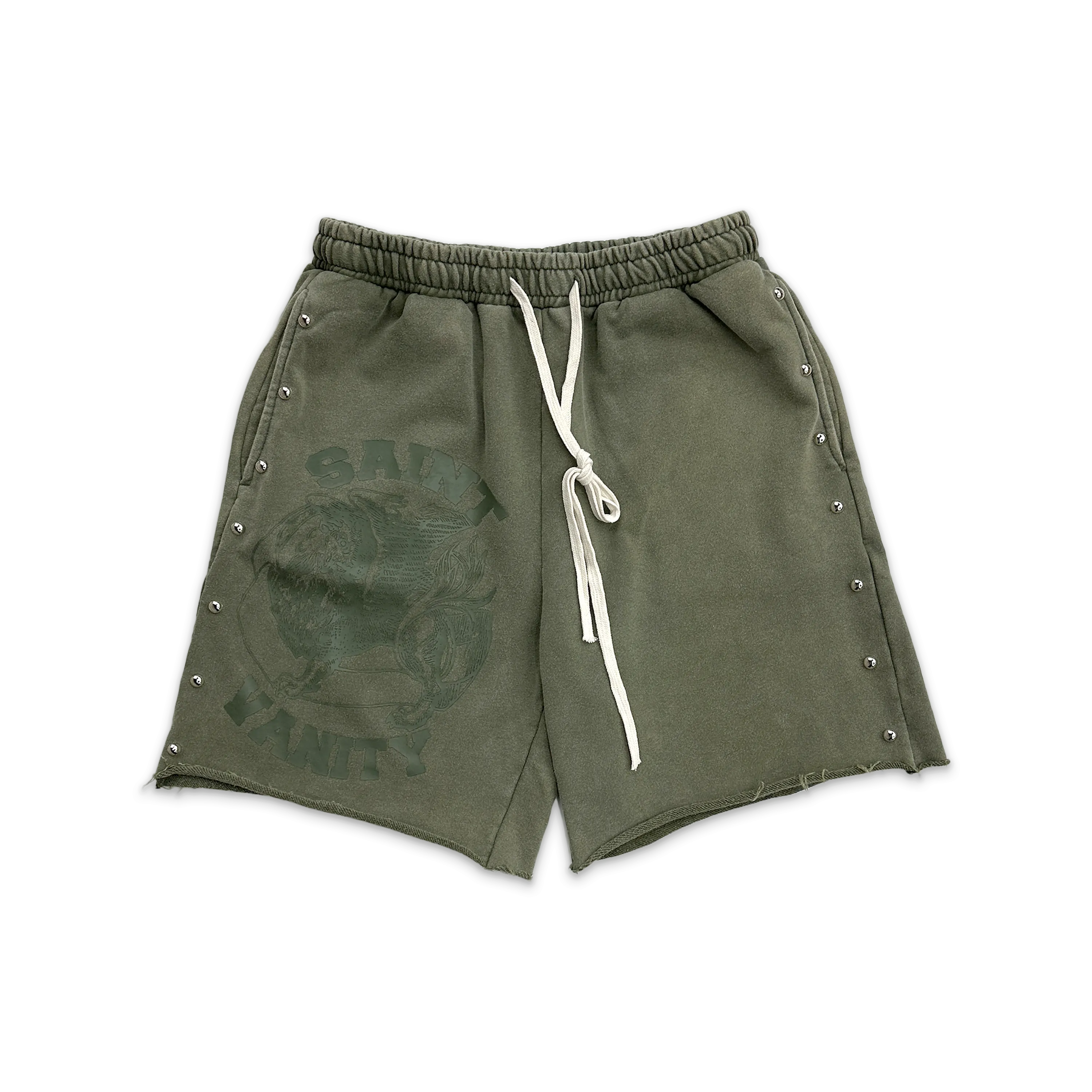 Terry Studded Logo Shorts Olive