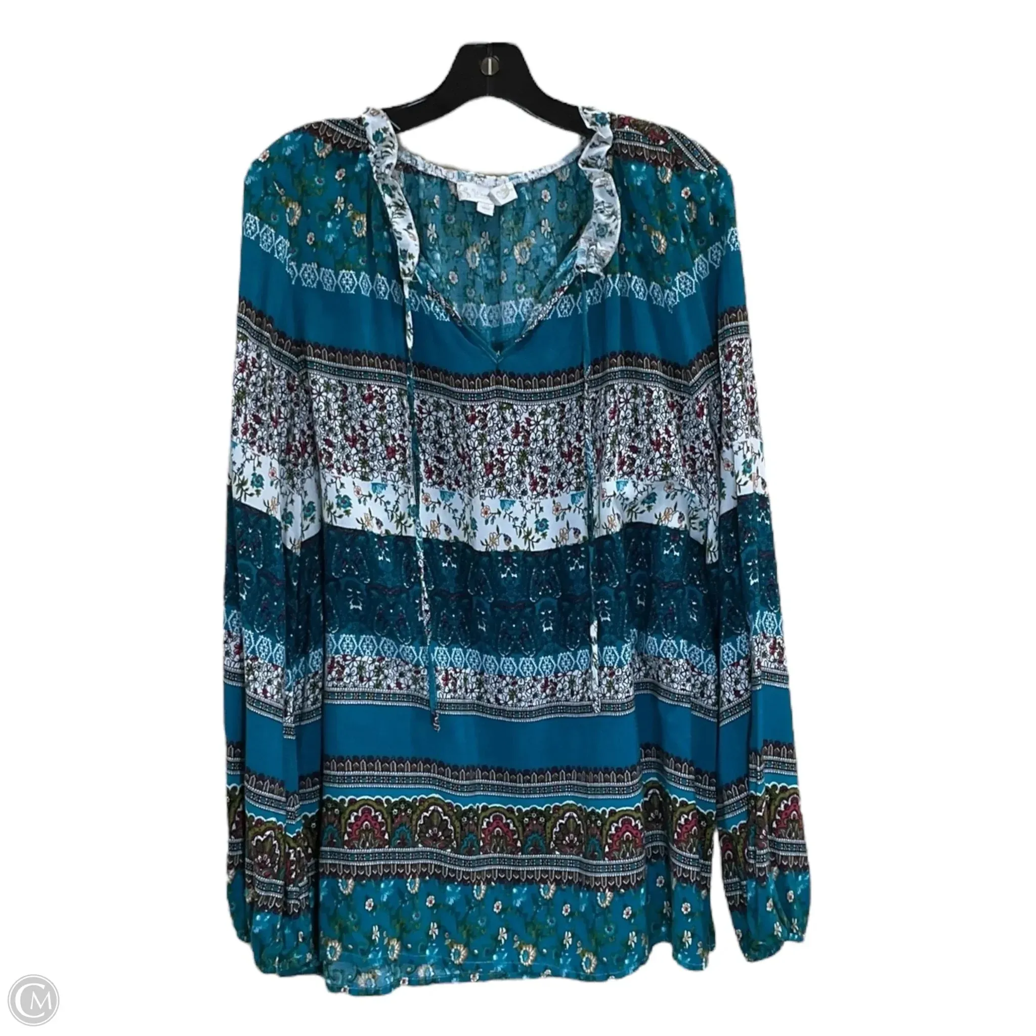 Top Long Sleeve By Suzanne Betro In Multi-colored, Size: 2x